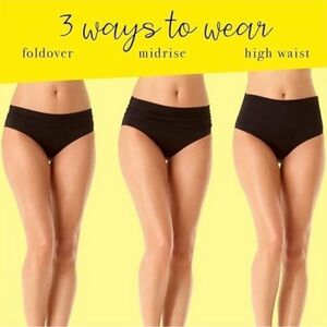 NWT Anne Cole‎ Wear 3 Ways Convertible Swimsuit Bottom, Shirred Sides Black.